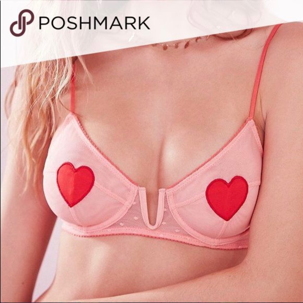 urban outfitters pink heart bra bralette, similar to lazy oaf and unif style.